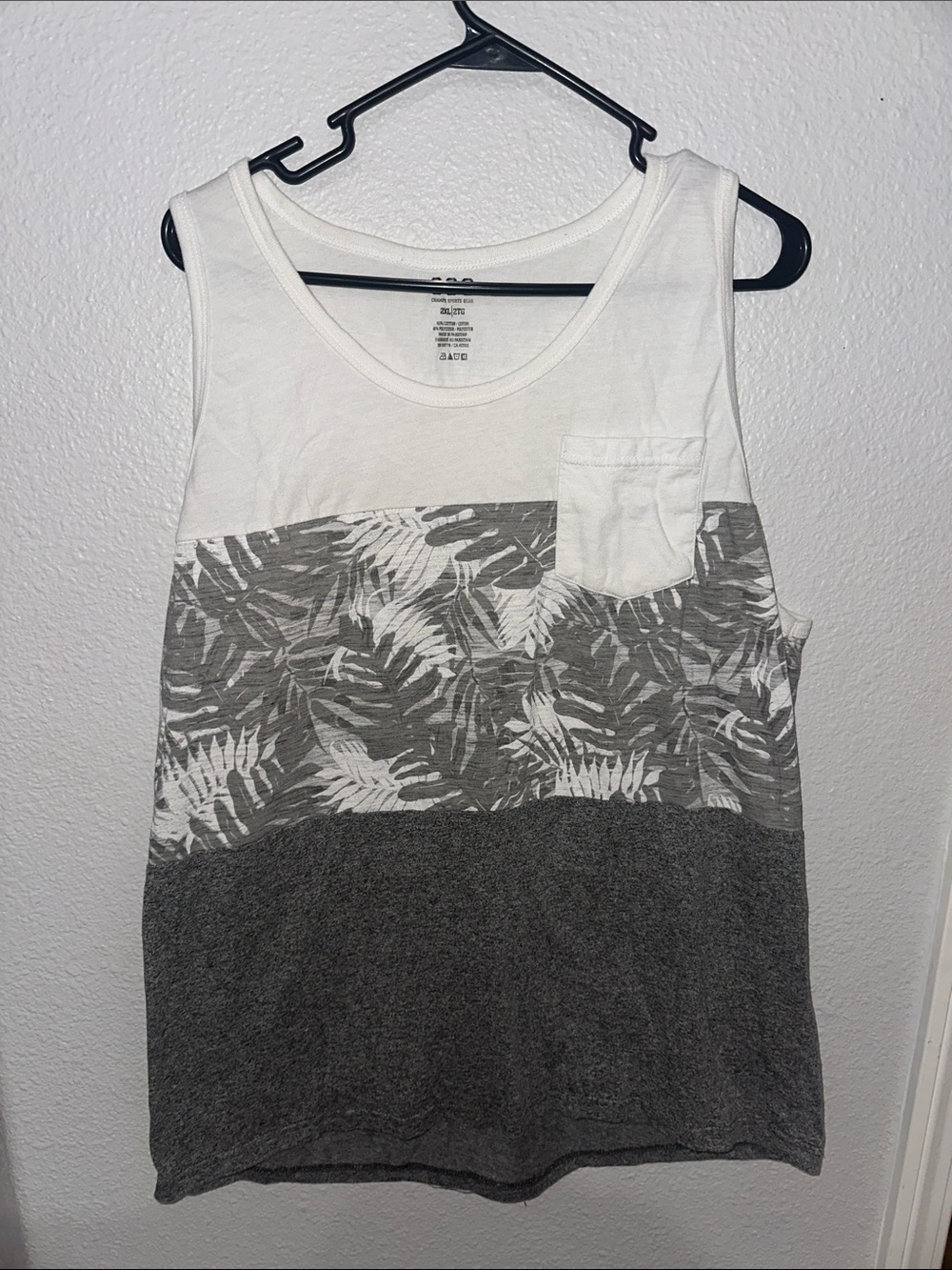 Men's Colorblock Palm-Print Tank Top - White & Gray